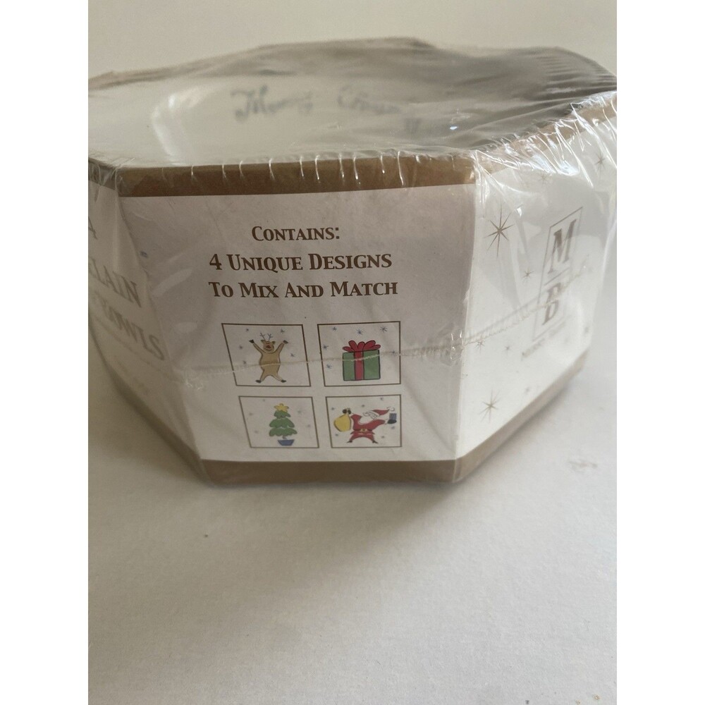 Merry Brite Christmas Porcelain SOUP BOWLS Set OF 4 Open In Box